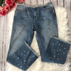 Free People Raw Hem Bleach Splatter Hi Rise Jeans